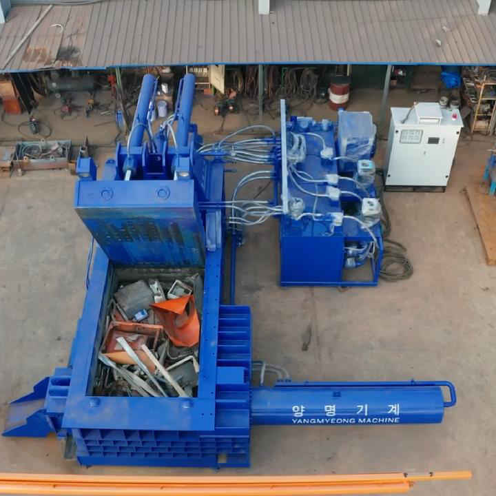 630T scrap metal baler installed and operating at recycling facility in Korea